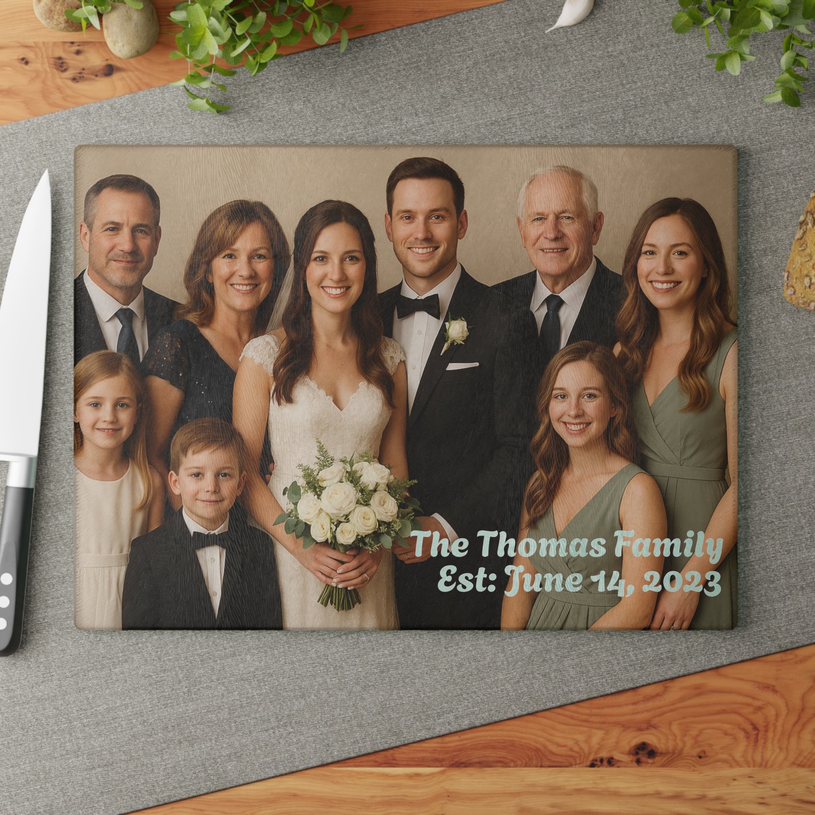 Personalized Wedding Photo w/Date Glass Cutting Board