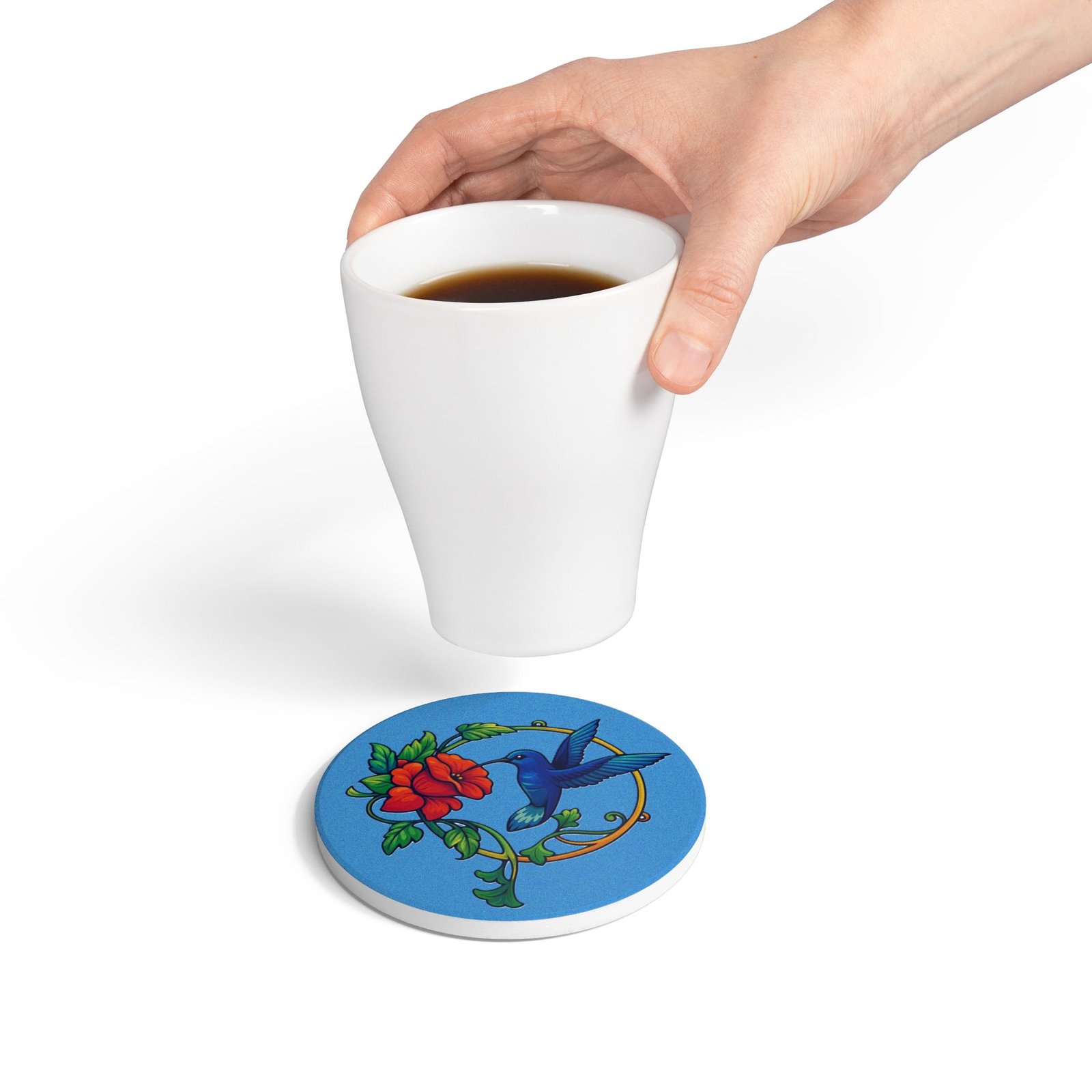 Hummingbird and Poppy Ceramic Coaster - Image 4