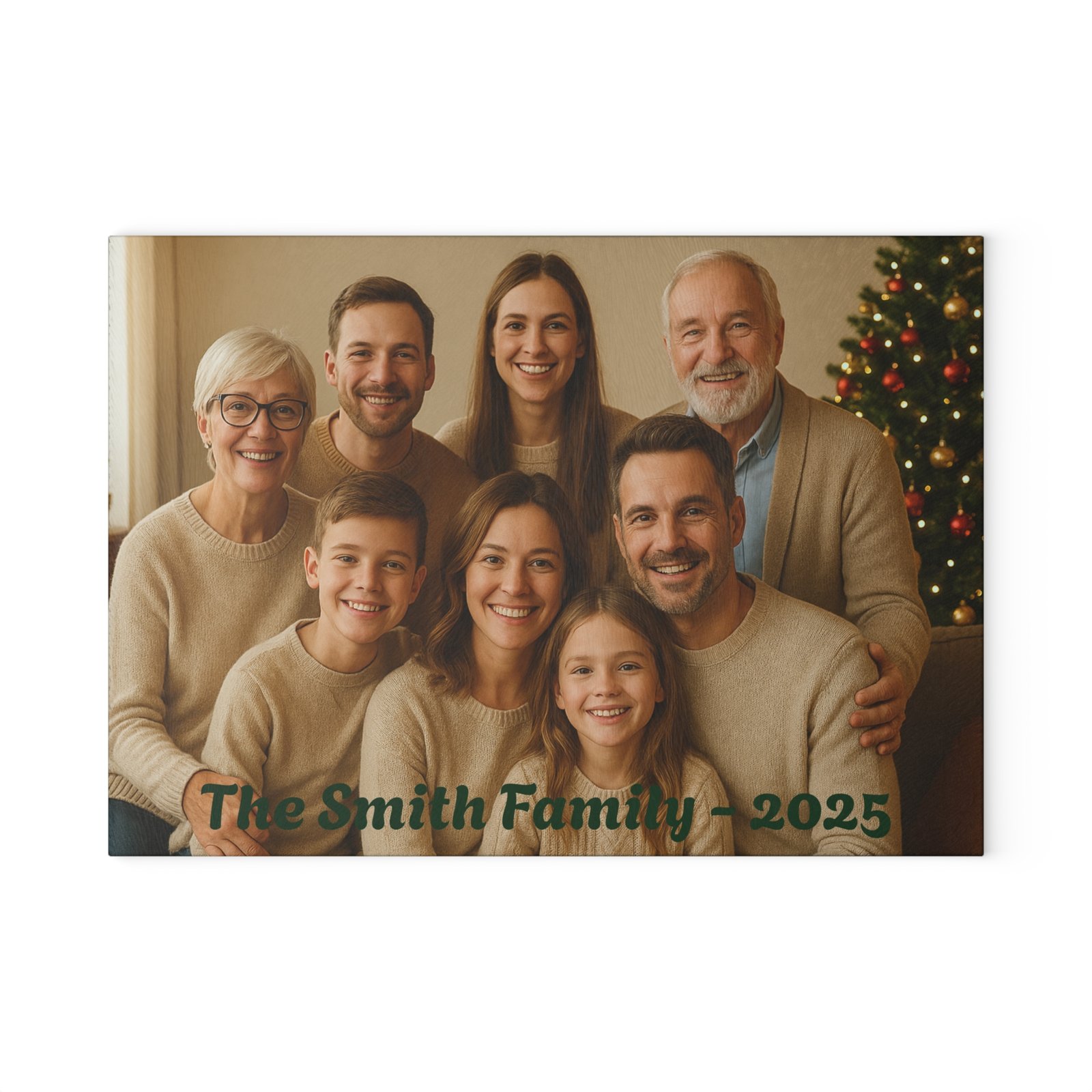 Personalized Holiday Family Photo w/Date Glass Cutting Board - Image 5