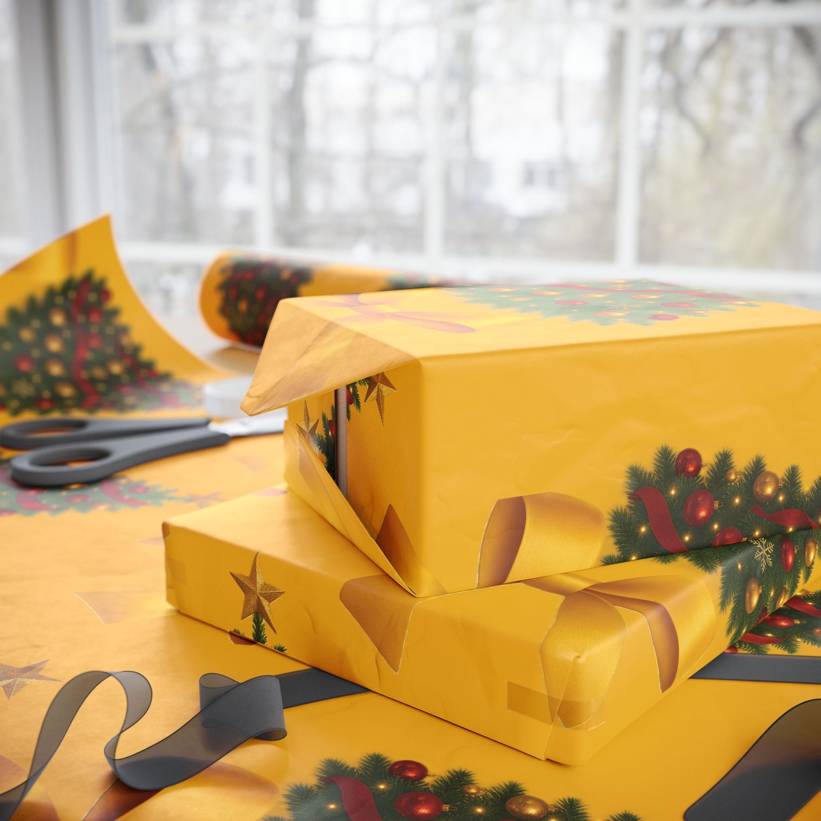 Festive Christmas Tree with Bows Wrapping Papers - Image 5
