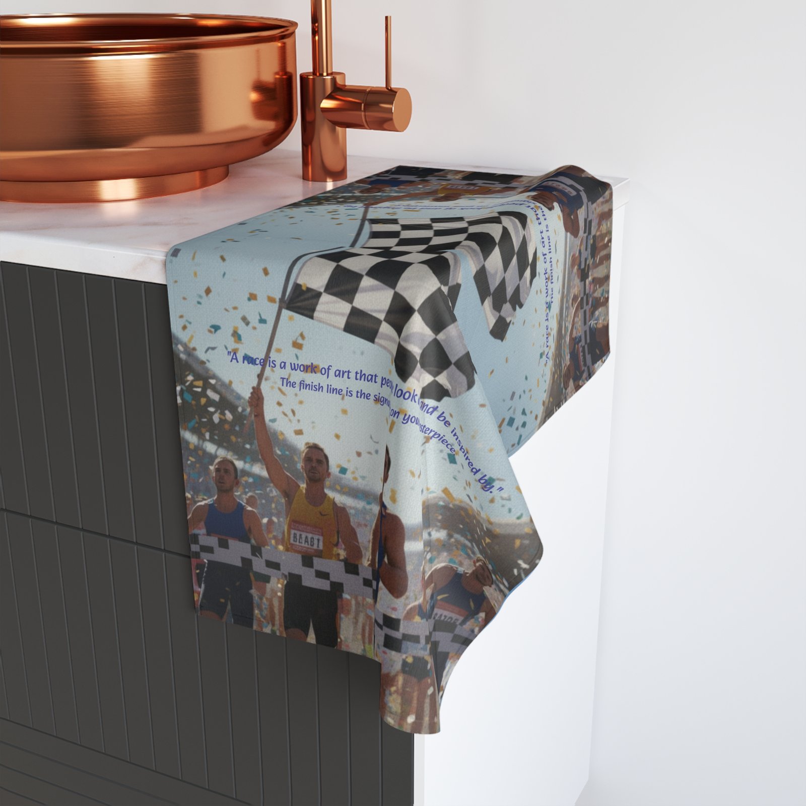 Motivational Racing Hand Towel with Checkered Flag Design - Image 5