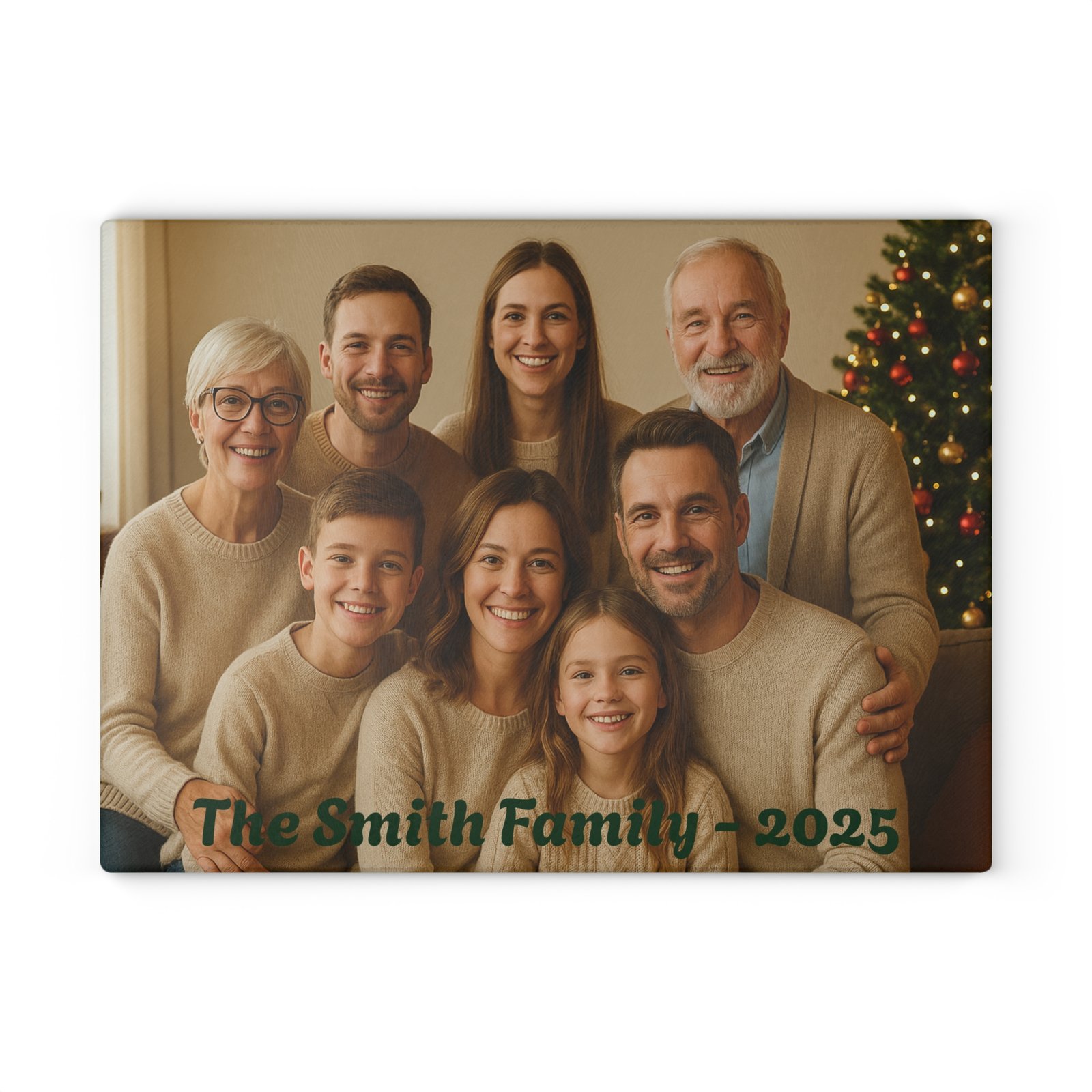 Personalized Holiday Family Photo w/Date Glass Cutting Board - Image 2