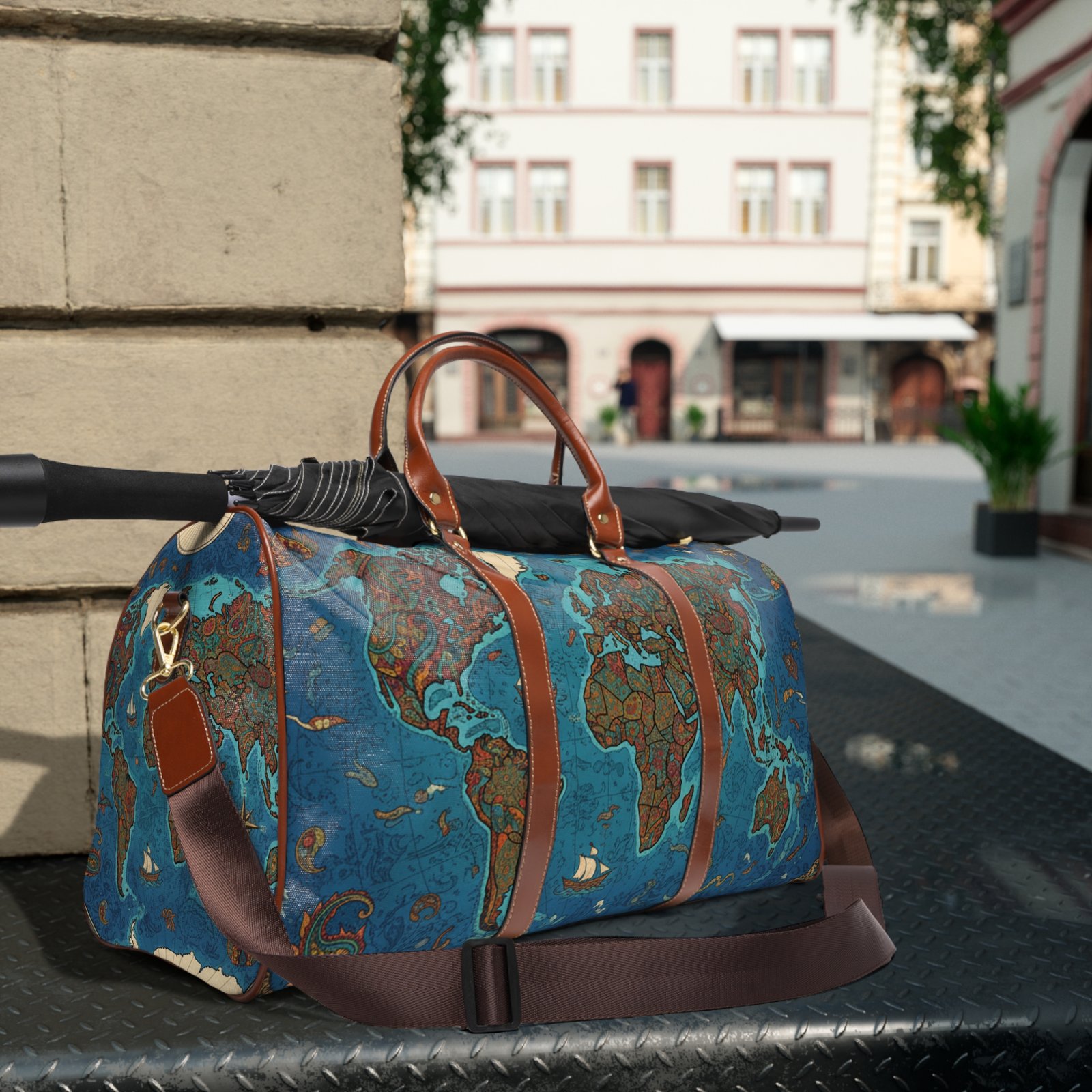 Vintage World Map Waterproof Travel Bag - Image 7