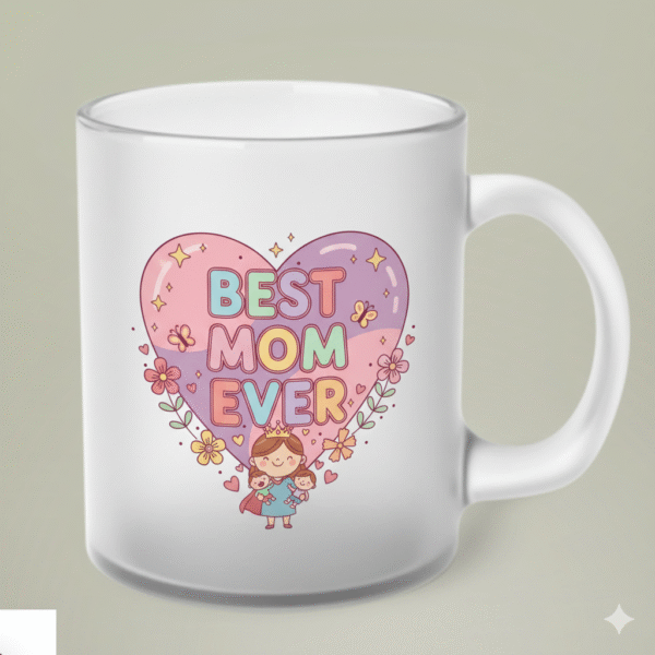 Personalized Frosted Glass Coffee Mug with Colorful Best Mom Ever Design