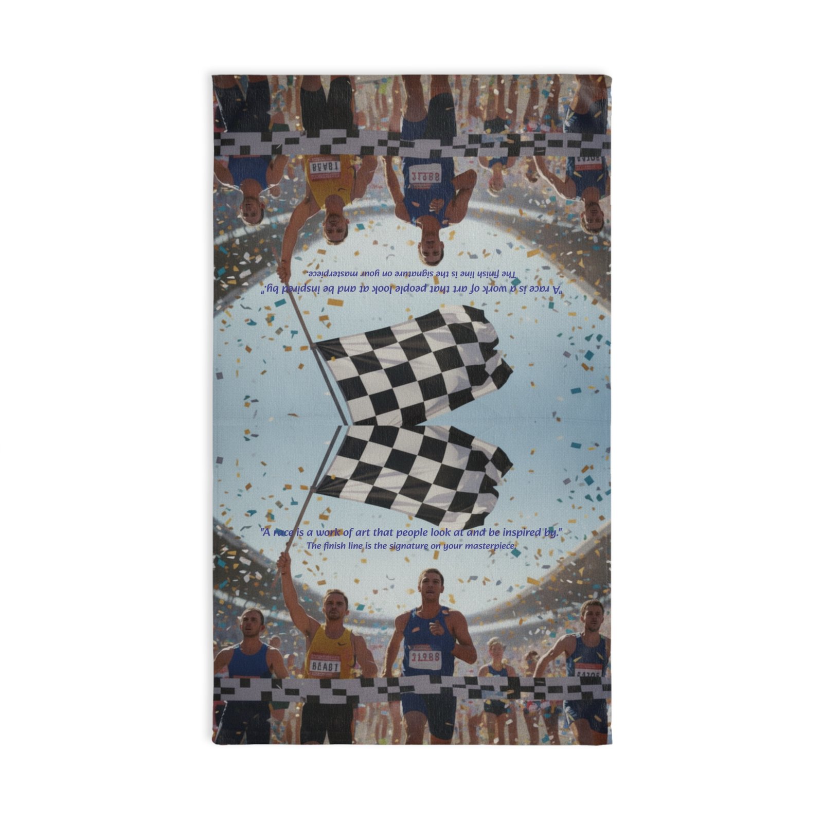 Motivational Racing Hand Towel with Checkered Flag Design - Image 2