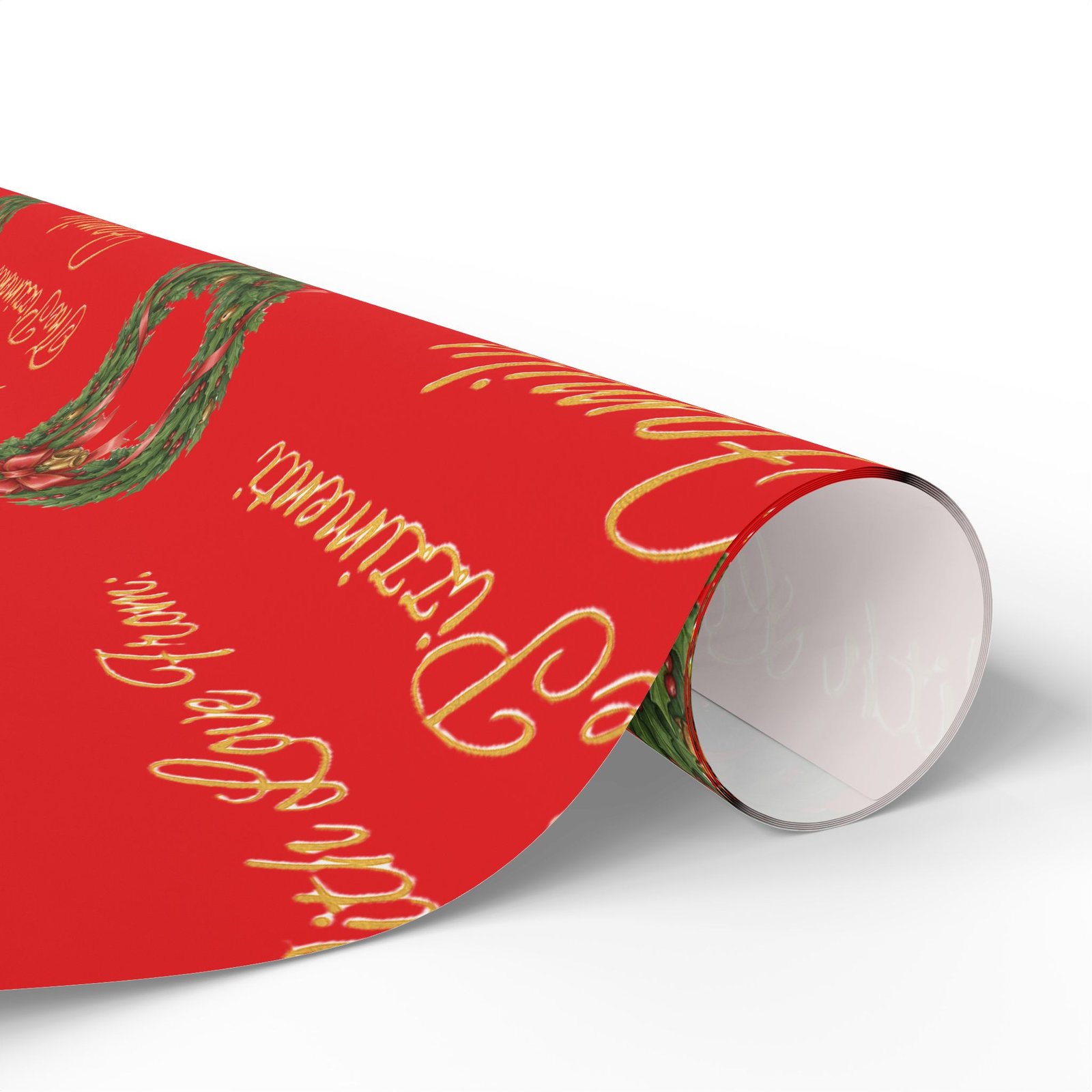 Festive Wreaths with Personalized Family Name Wrapping Paper - Image 2