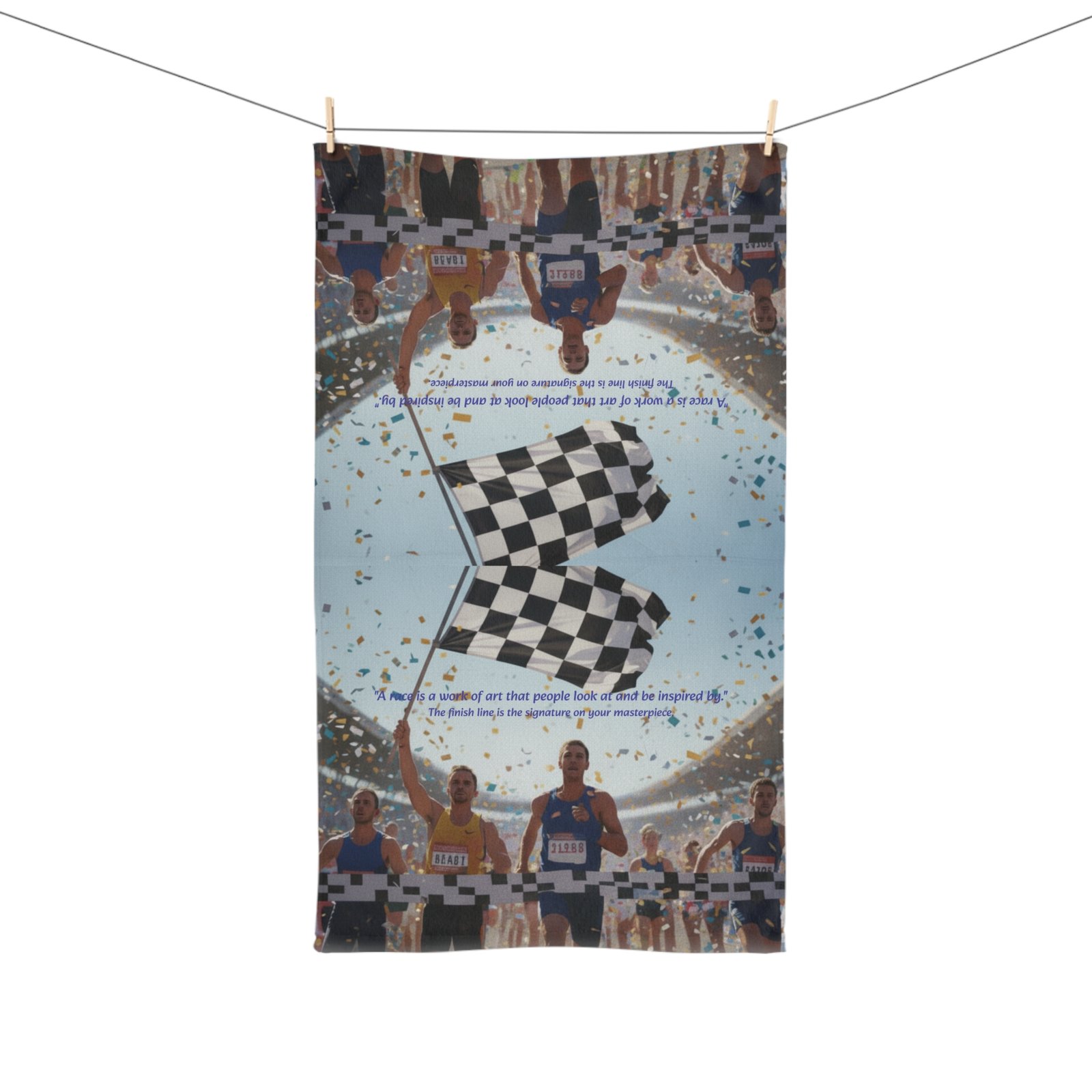 Motivational Racing Hand Towel with Checkered Flag Design - Image 4