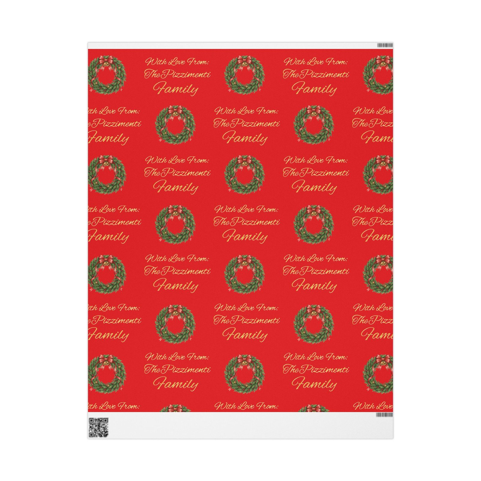 Festive Wreaths with Personalized Family Name Wrapping Paper