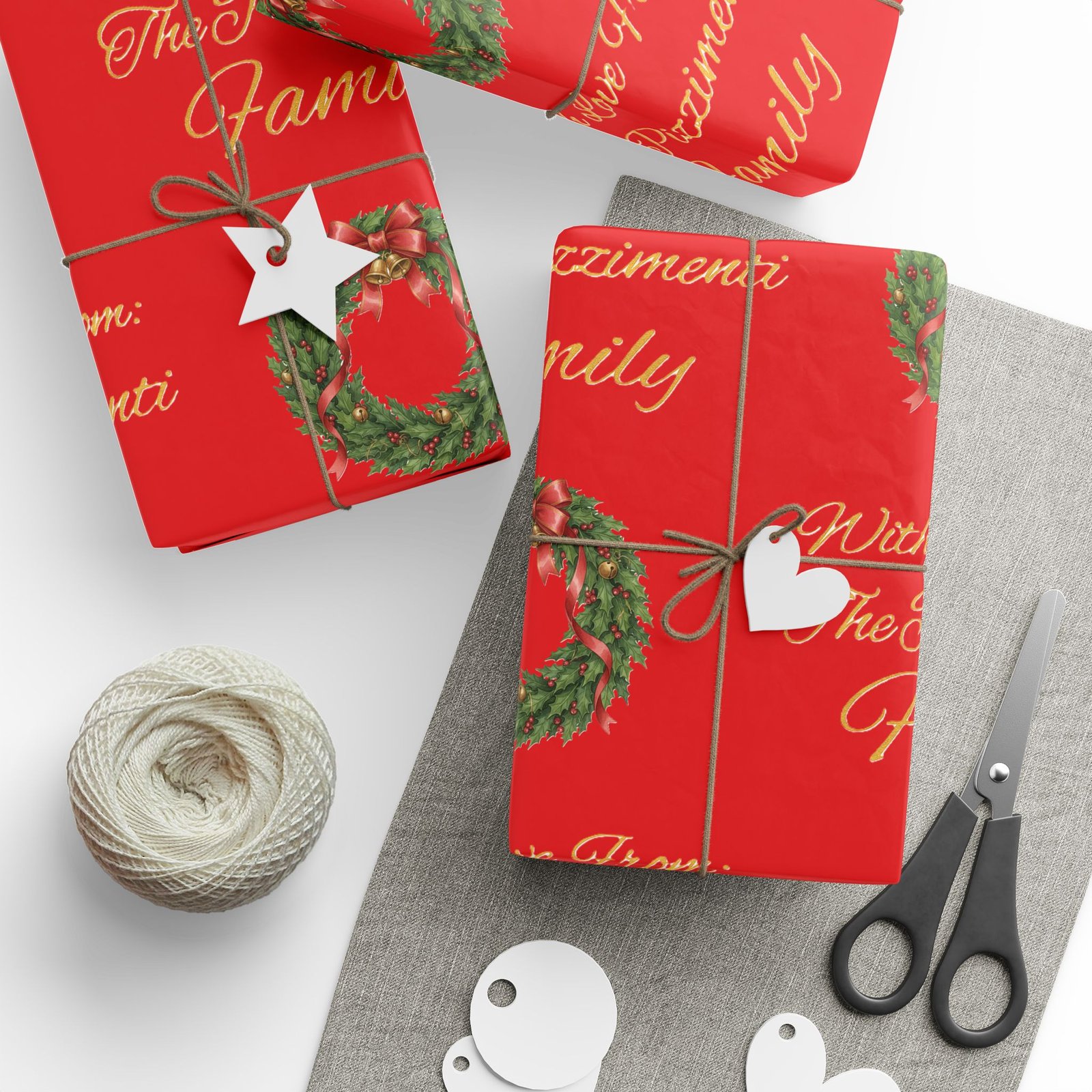 Festive Wreaths with Personalized Family Name Wrapping Paper - Image 6