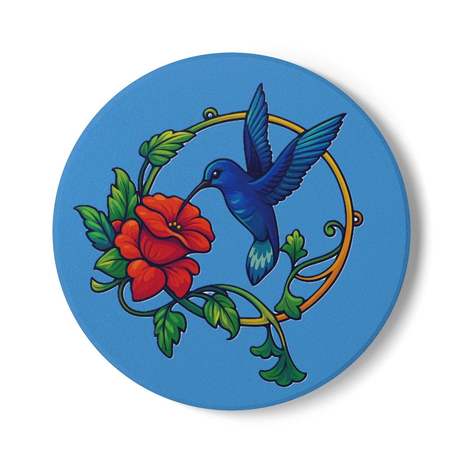 Hummingbird and Poppy Ceramic Coaster