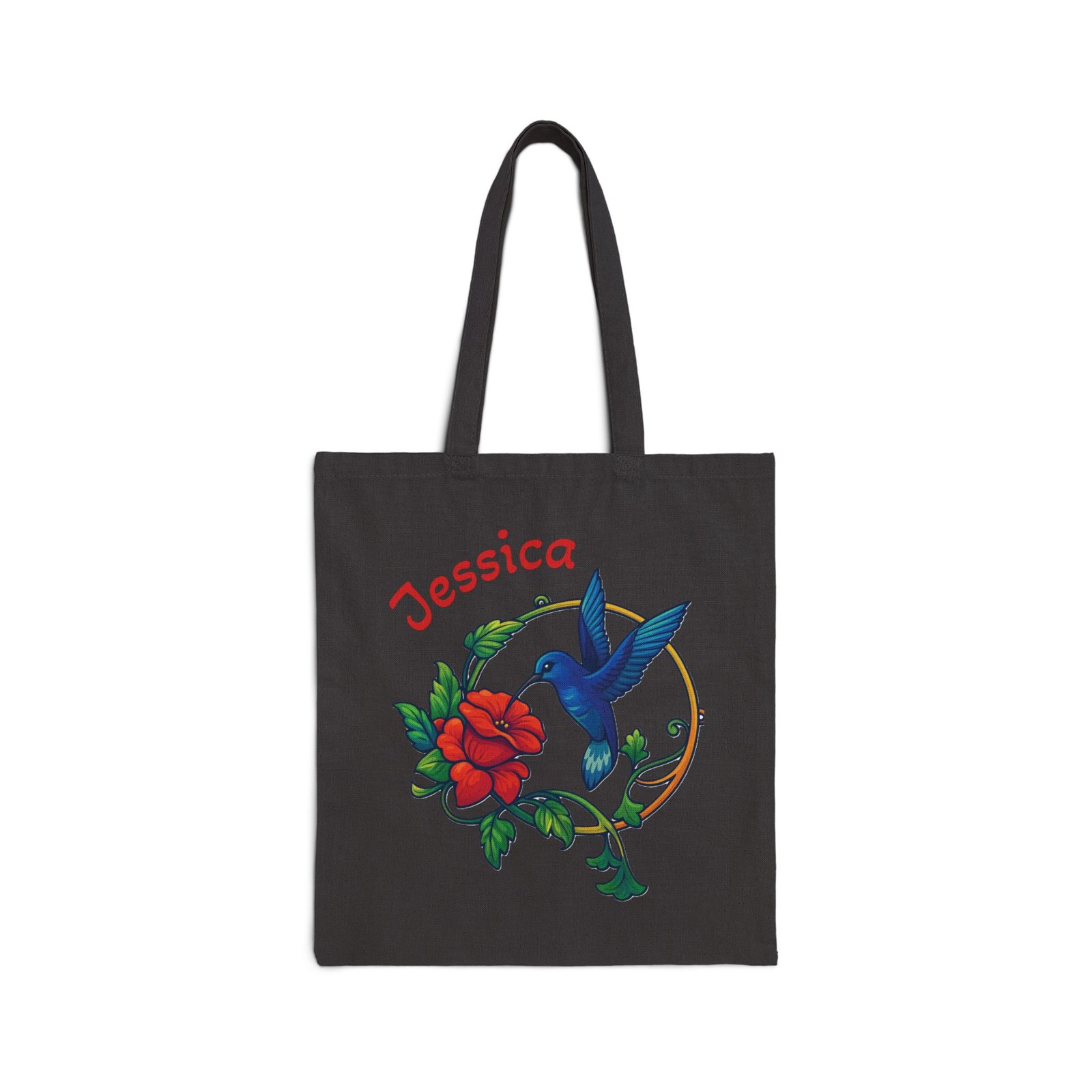 Personalized Hummingbird & Rose Canvas Tote Bag - Image 4