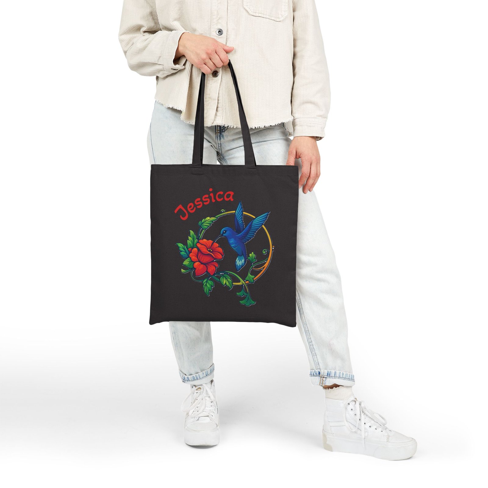 Personalized Hummingbird & Rose Canvas Tote Bag - Image 5