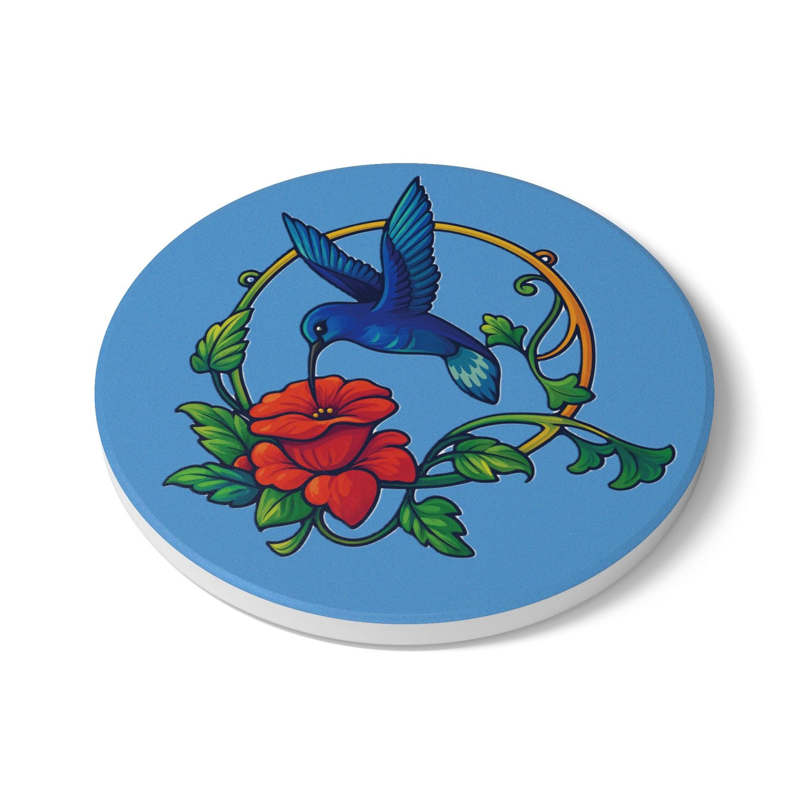 Hummingbird and Poppy Ceramic Coaster - Image 3