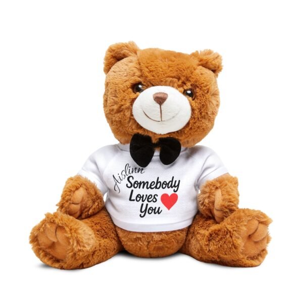Personalized Adorable Teddy Bear with 'Somebody Loves You' T-Shirt, Cute Gift for Any Age, Love Plush Toy, Valentine's Day, Birthday, Anniversary Gift