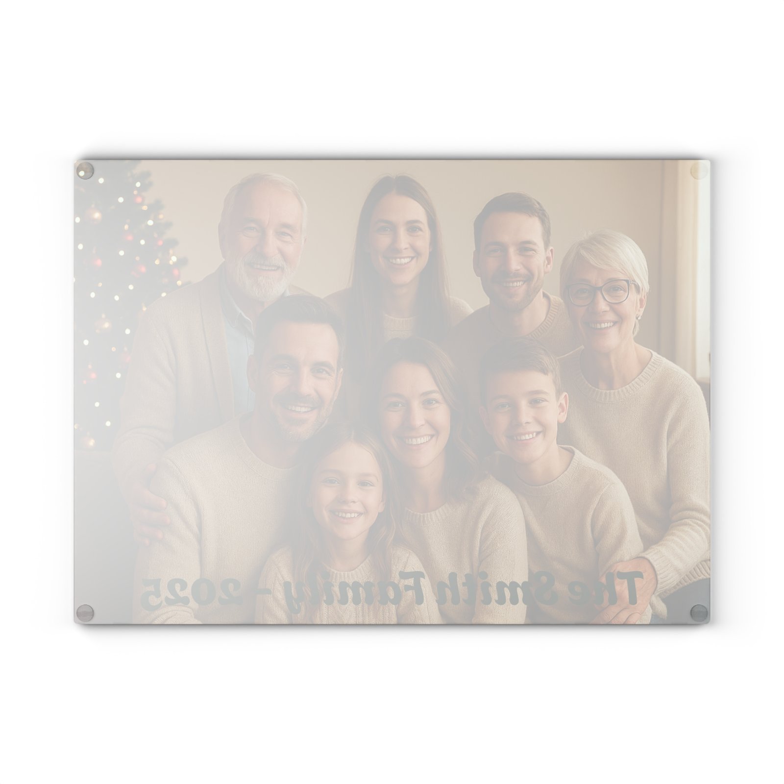 Personalized Holiday Family Photo w/Date Glass Cutting Board - Image 3