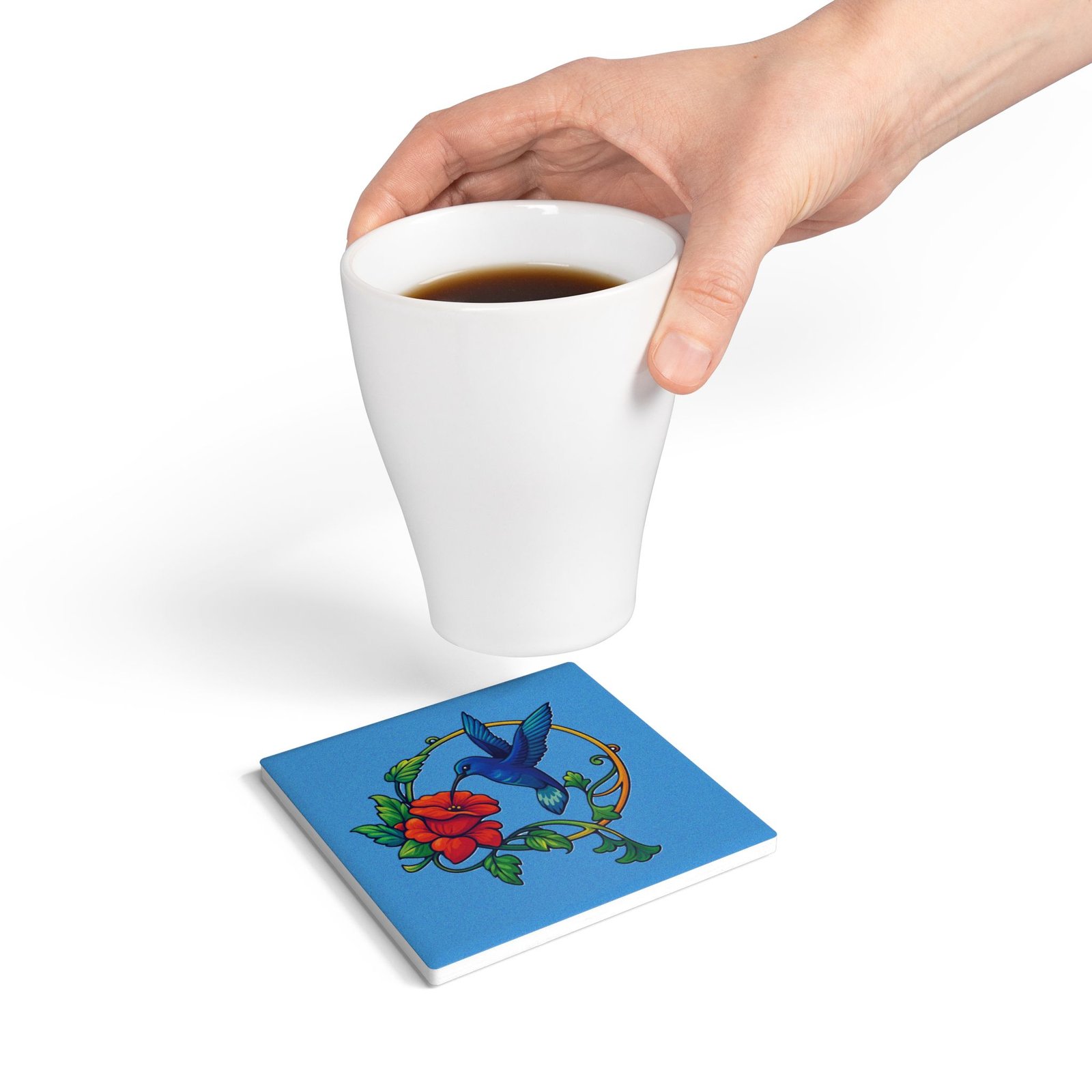 Hummingbird and Poppy Ceramic Coaster - Image 8