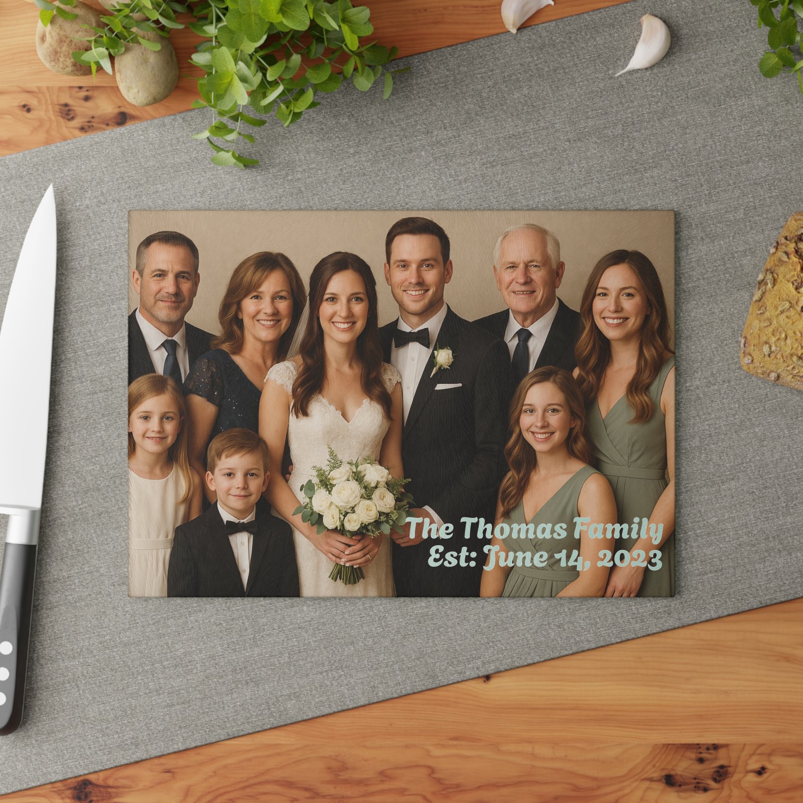 Personalized Wedding Photo w/Date Glass Cutting Board - Image 9