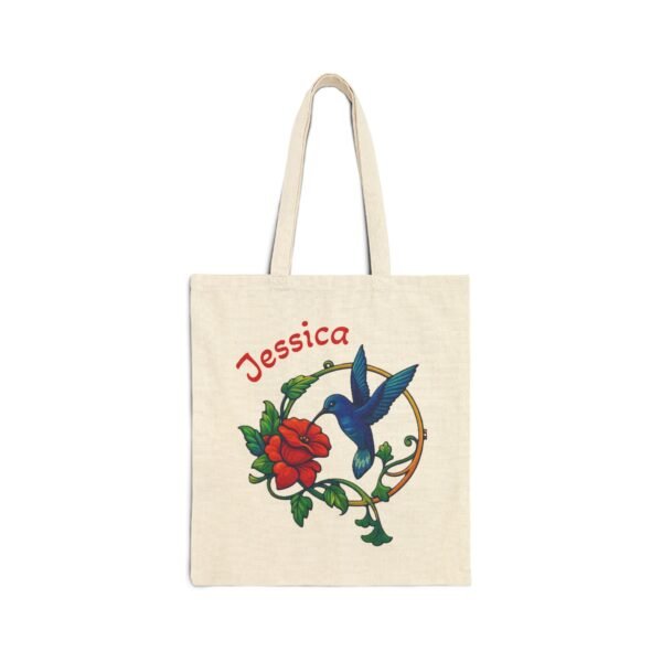 Personalized Hummingbird & Rose Canvas Tote Bag